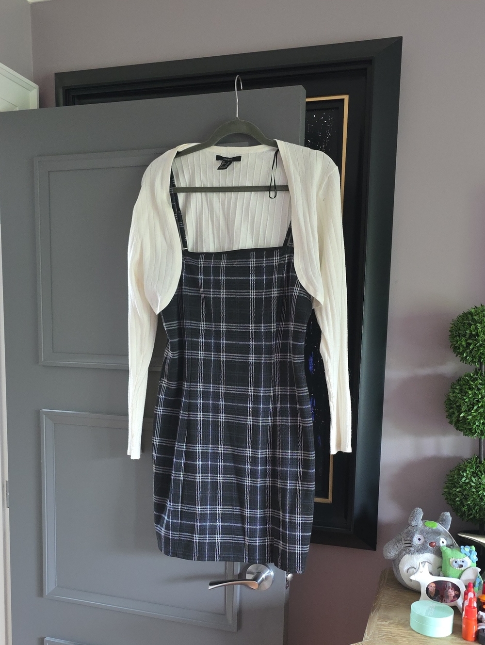 Forever 21 Black and White Plaid Square-Neck Mini Dress with White Bolero Set
